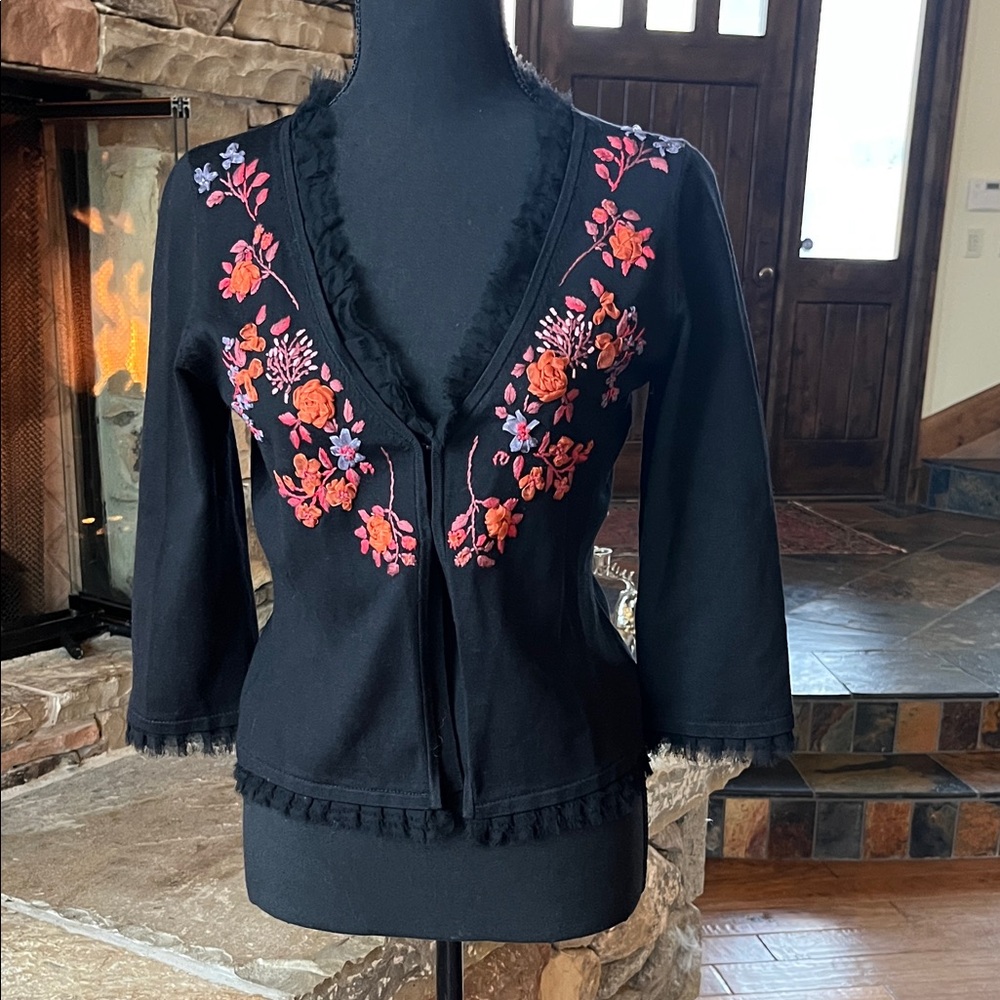 Betsey Johnson Floral Embroidered Cardigan